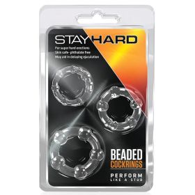 Stay Hard Beaded Cock-rings-Clear (3 Pack) **