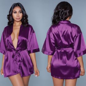BeWicked Satin Robe-Purple X-Large