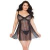 Coquette Babydoll & G-String Set-Black 3X/4X