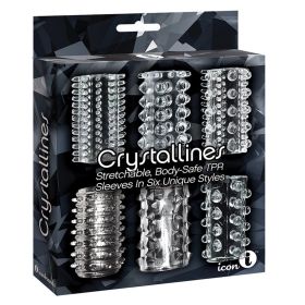 The 9's Crystalline TPR Cock Sleeves-Clear 6pk **