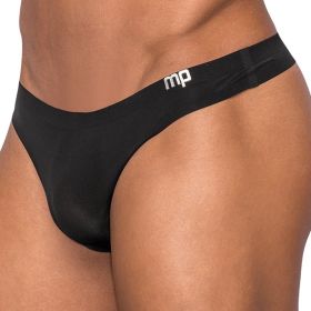Male Power Seamless Sleek Thong w/ Sheer Pouch-Black L/XL **
