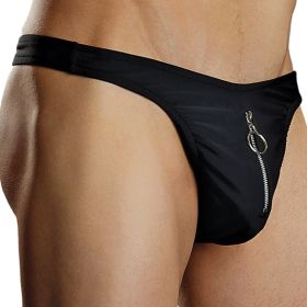 Male Power Nylon Spandex Zipper Thong-Black S/M **
