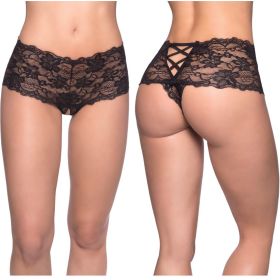 Goodnight Kiss Lace Crotchless Boyshort-Black L/XL **