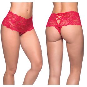 Goodnight Kiss Lace Crotchless Boyshort-Red L/XL