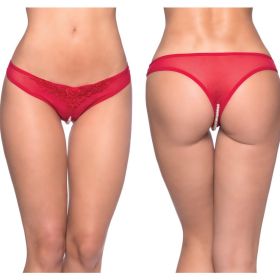 Crotchless Thong With Pearls - One Size - Red **