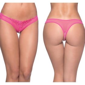 Paradise Crotchless Pearl Thong-Pink O/S**