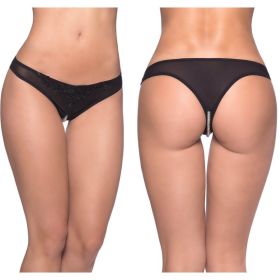 Crotchless Thong With Pearls - 1x/2x - Black**