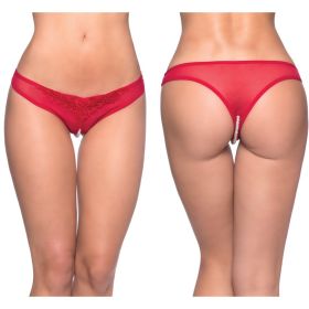 Paradise Crotchless Pearl Thong-Red 1X/2X**