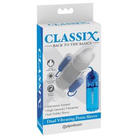 Dual Vibrating Penis Sleeve - Blue and Clear **